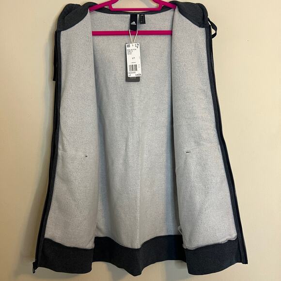 Adidas Men’s Full Zip Fleece Jacket Size Large Tall Hooded Charcoal Gray NEW - Picture 4 of 7